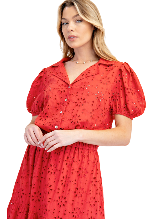 Red Eyelet Top