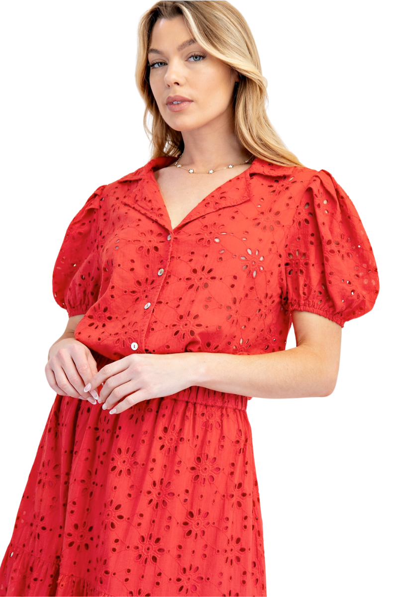 Red Eyelet Top - Shady and Katie - Shady And Katie