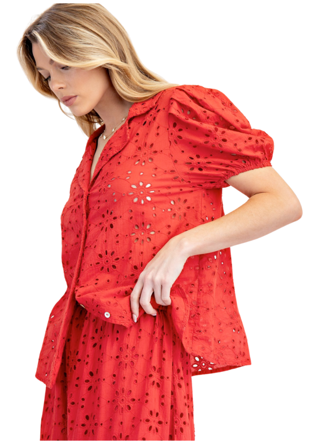 Red Eyelet Top