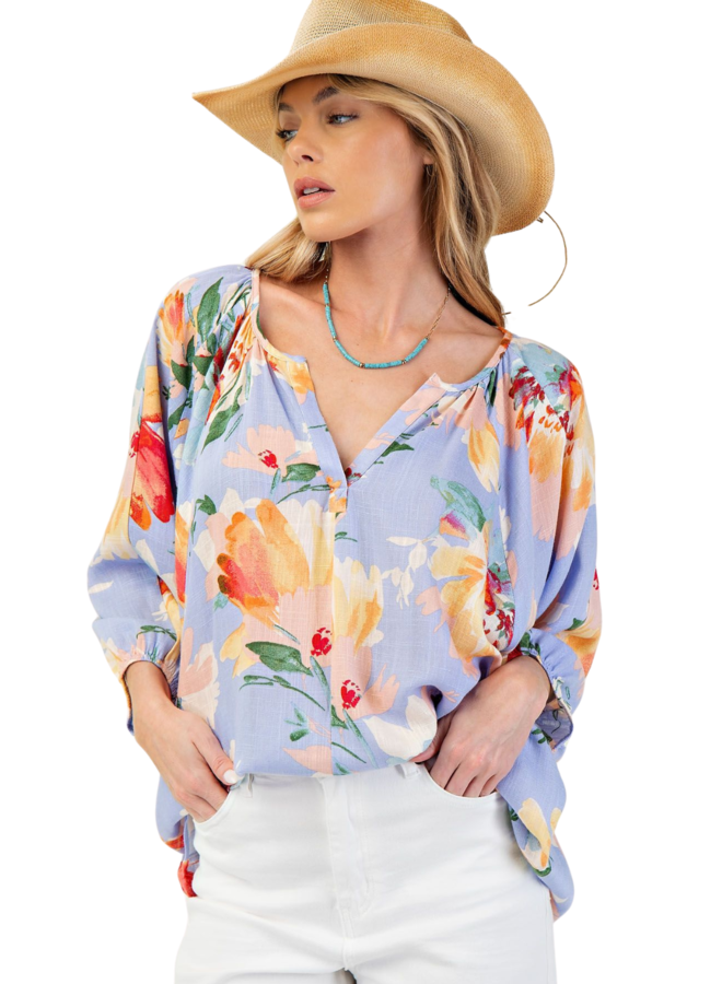 Iris Blue Floral Dolman Top
