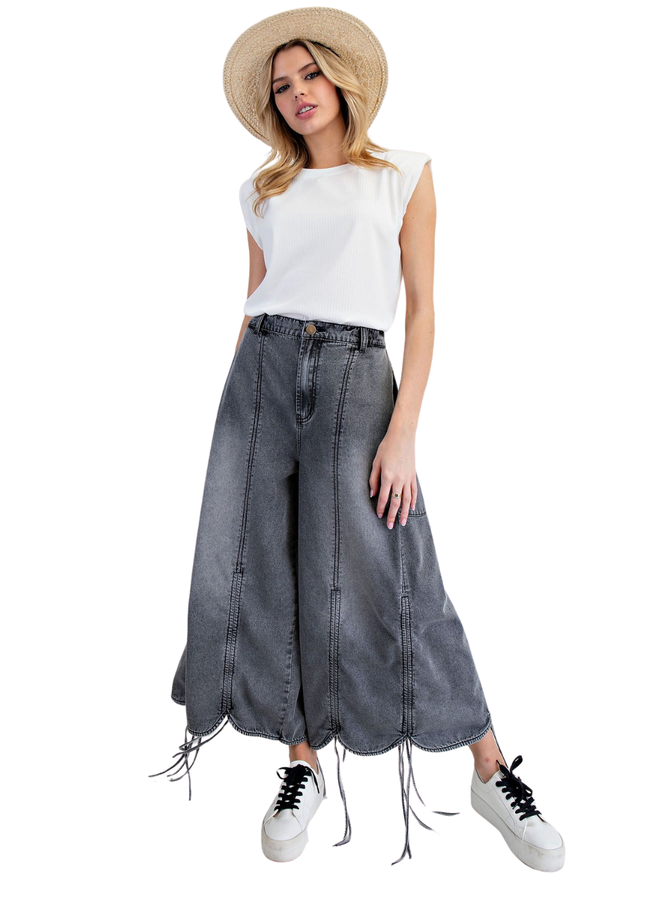 Mineral Washed Tied Scalloped Pants