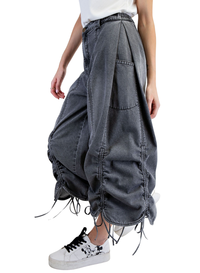 Mineral Washed Tied Scalloped Pants