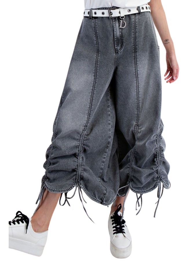 Mineral Washed Tied Scalloped Pants