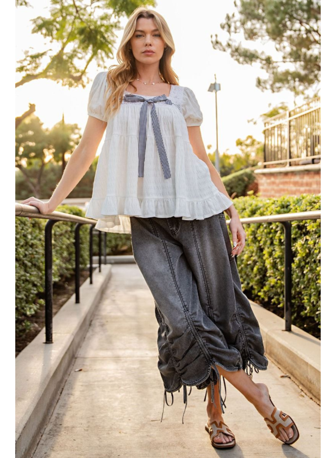 Mineral Washed Tied Scalloped Pants