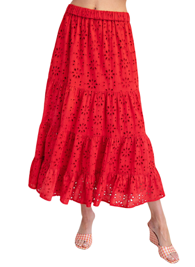 Red Eyelet Maxi Skirt