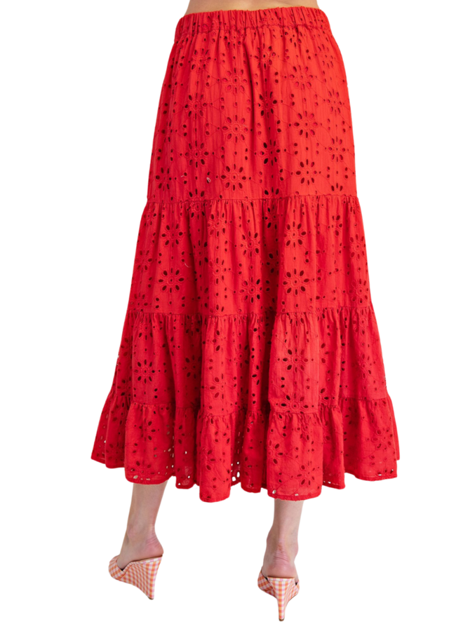 Red Eyelet Maxi Skirt