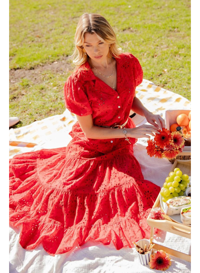 Red Eyelet Maxi Skirt