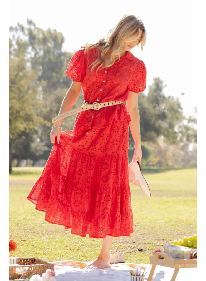 Red Eyelet Maxi Skirt