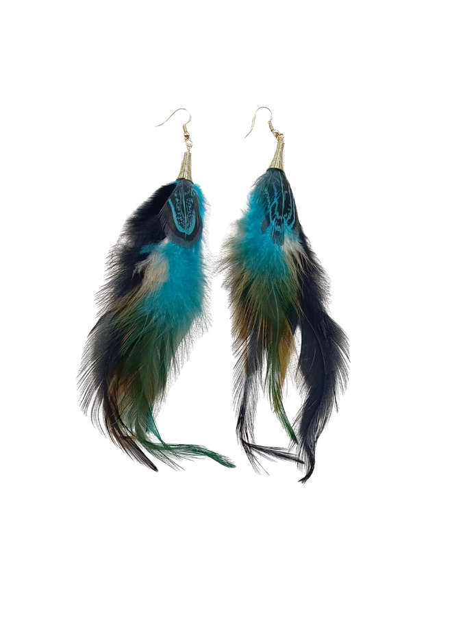 Turquoise Dangle Feather Earrings