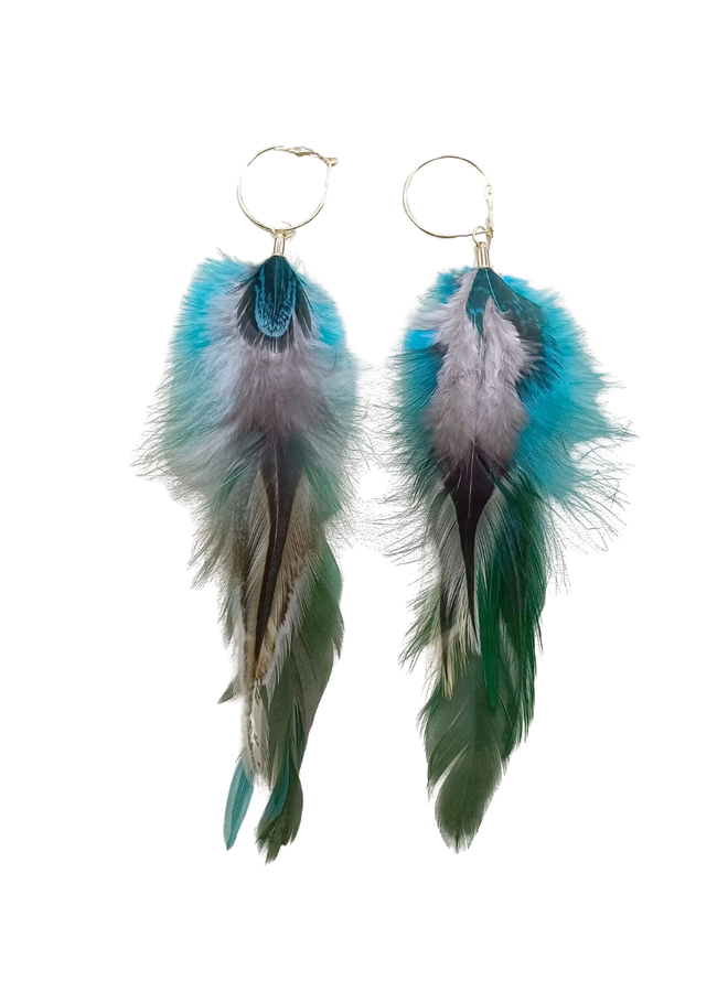 Turquoise Feather Hoop Earrings