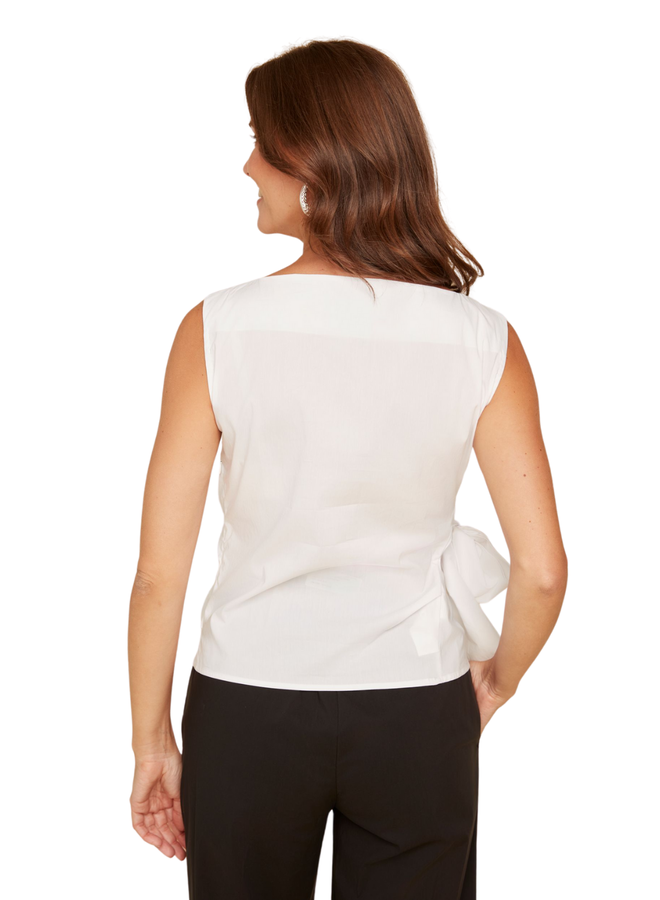 Renuar Crisp Cotton Sleeveless Tie Top in White