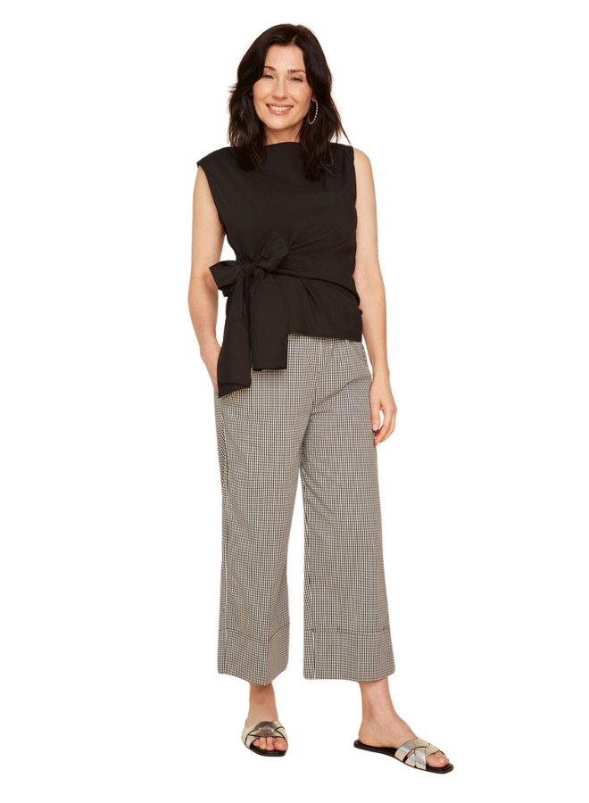 Renuar Crisp Cotton Sleeveless Tie Top in Black