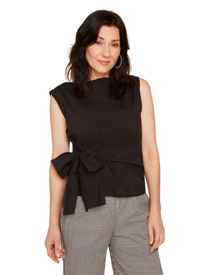 Renuar Crisp Cotton Sleeveless Tie Top in Black
