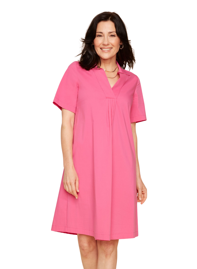 Renuar Pleated V-Neck Dress in Watermelon