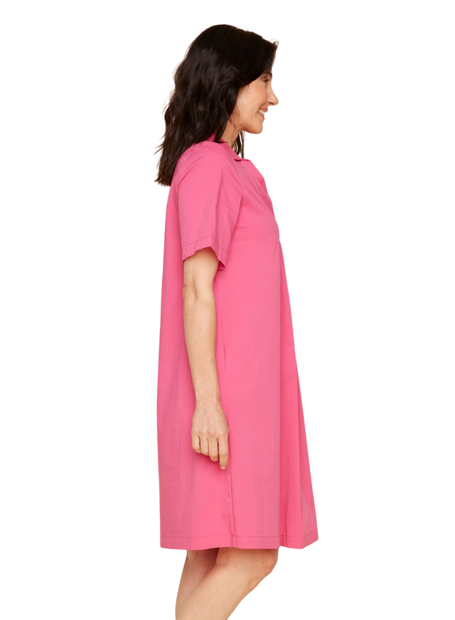 Renuar Pleated V-Neck Dress in Watermelon