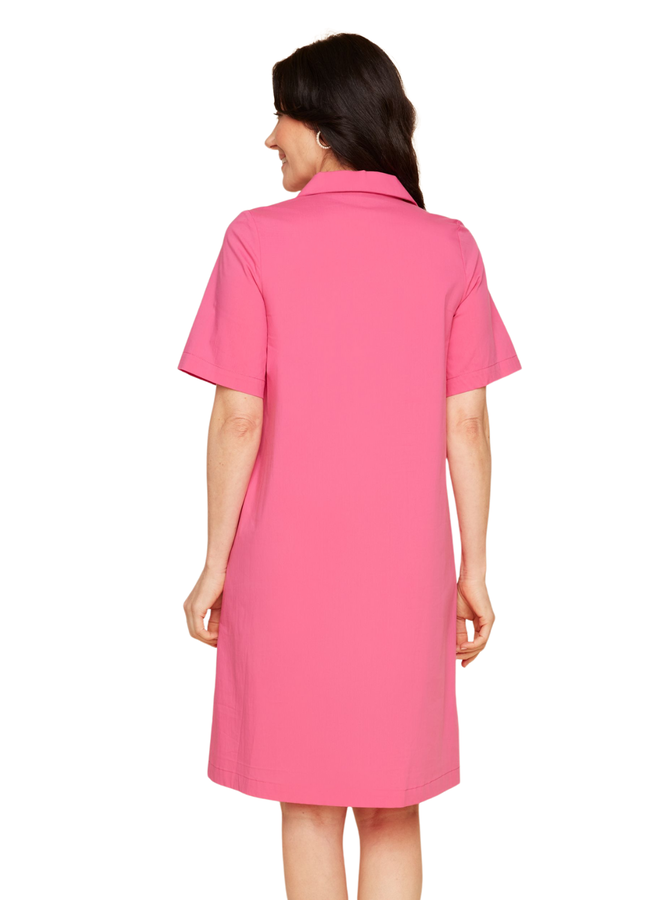 Renuar Pleated V-Neck Dress in Watermelon