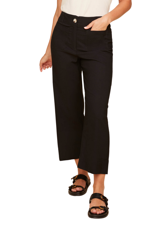Renuar Crop Wide Leg Cotton Pant in Black