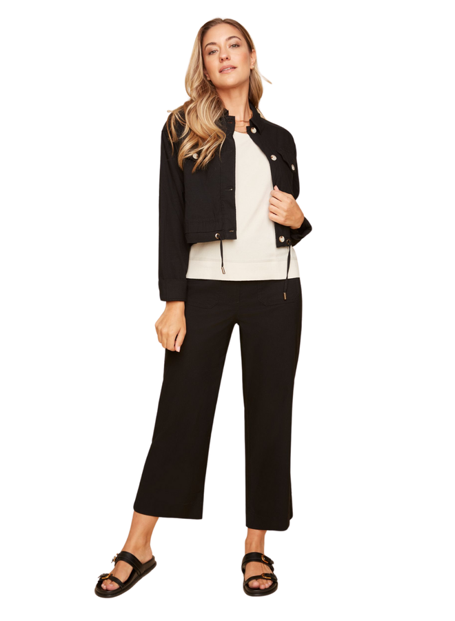 Renuar Crop Wide Leg Cotton Pant in Black