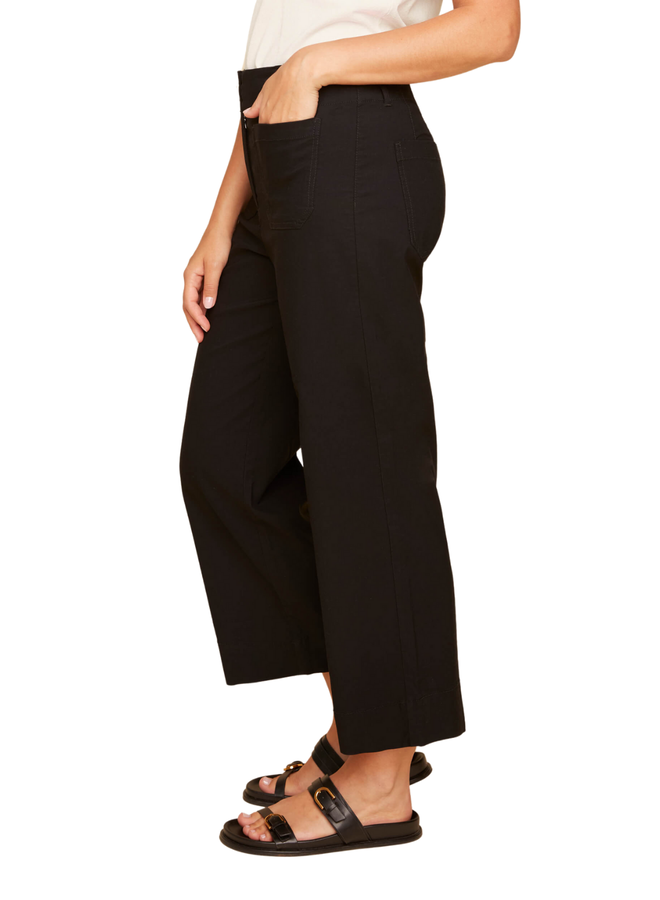 Renuar Crop Wide Leg Cotton Pant in Black