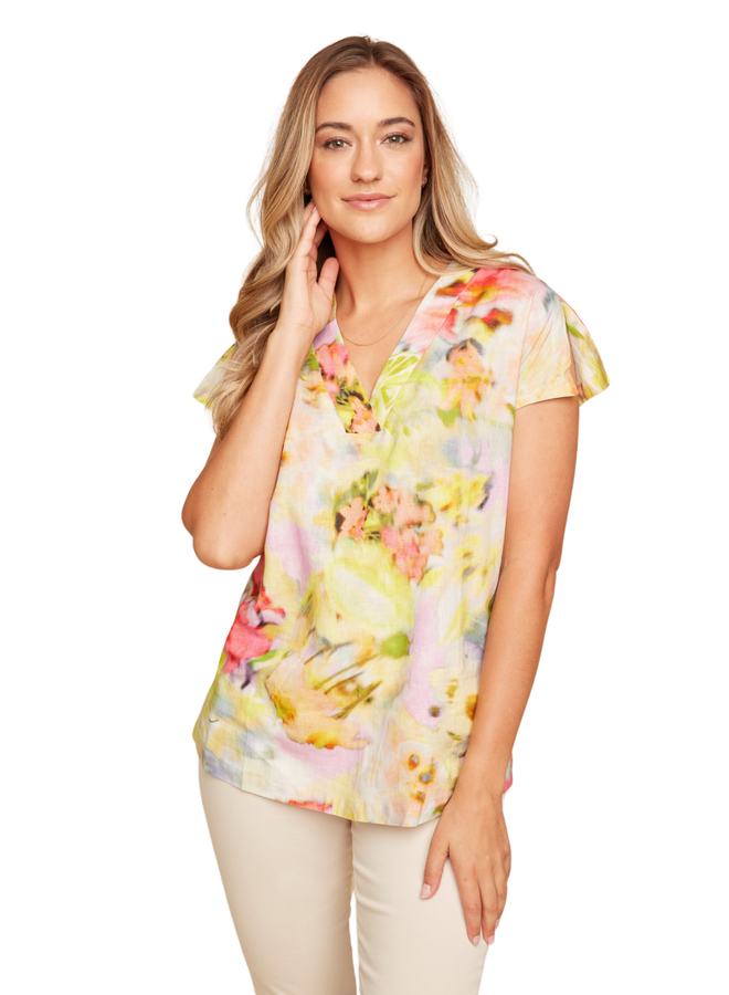 Renuar Print Blouse in Lime