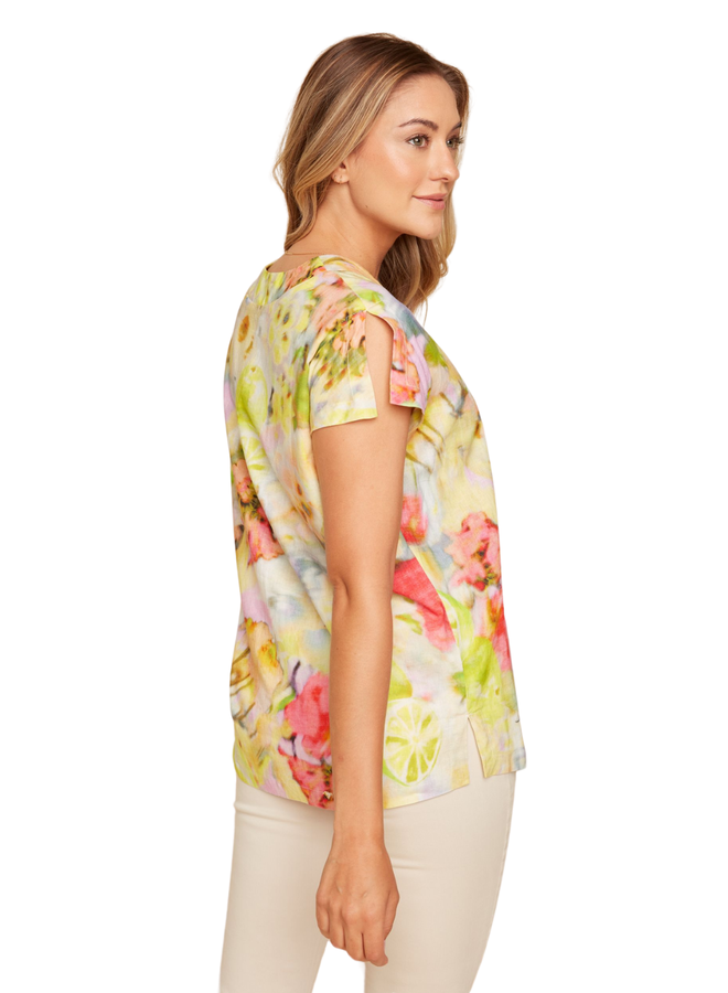 Renuar Print Blouse in Lime