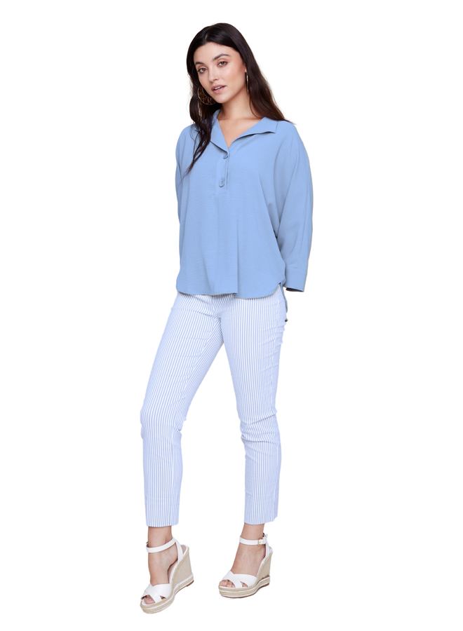 Renuar Seersucker Pinstripe Ankle Pant in Chambray
