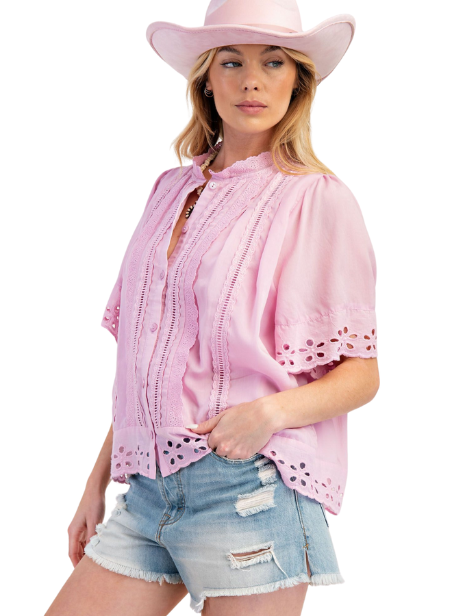 Pink Lace Trim Top