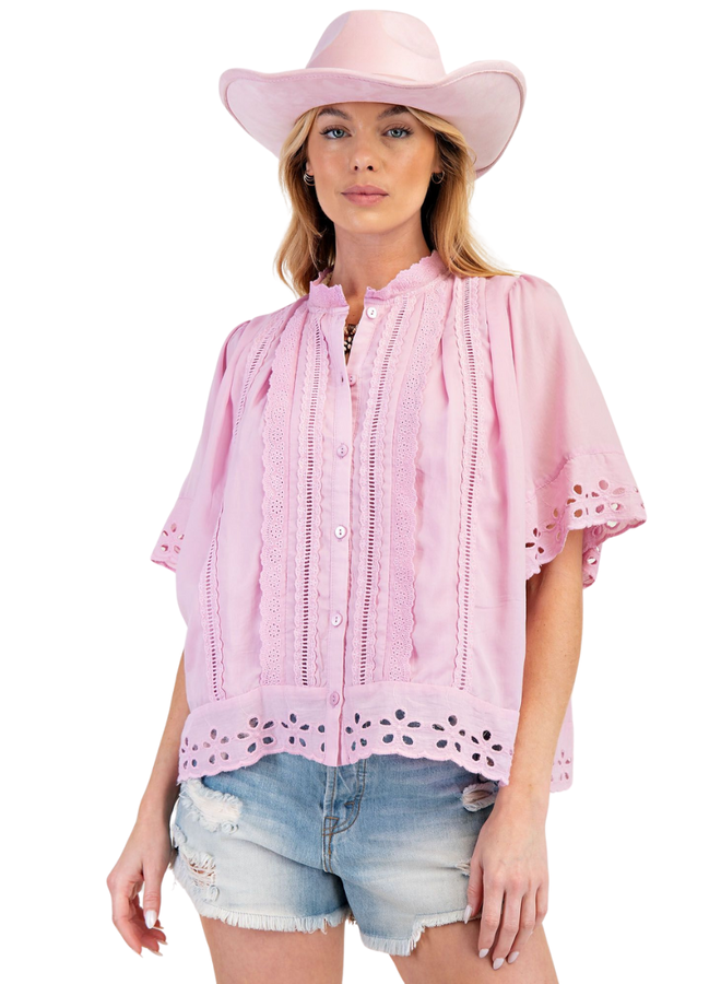 Pink Lace Trim Top