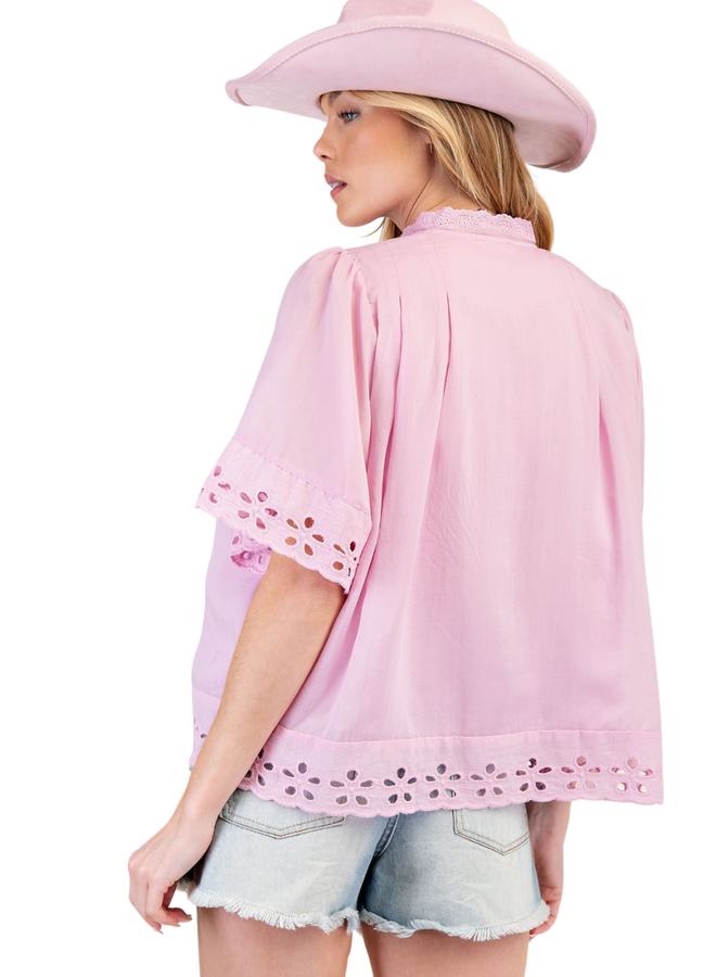 Pink Lace Trim Top