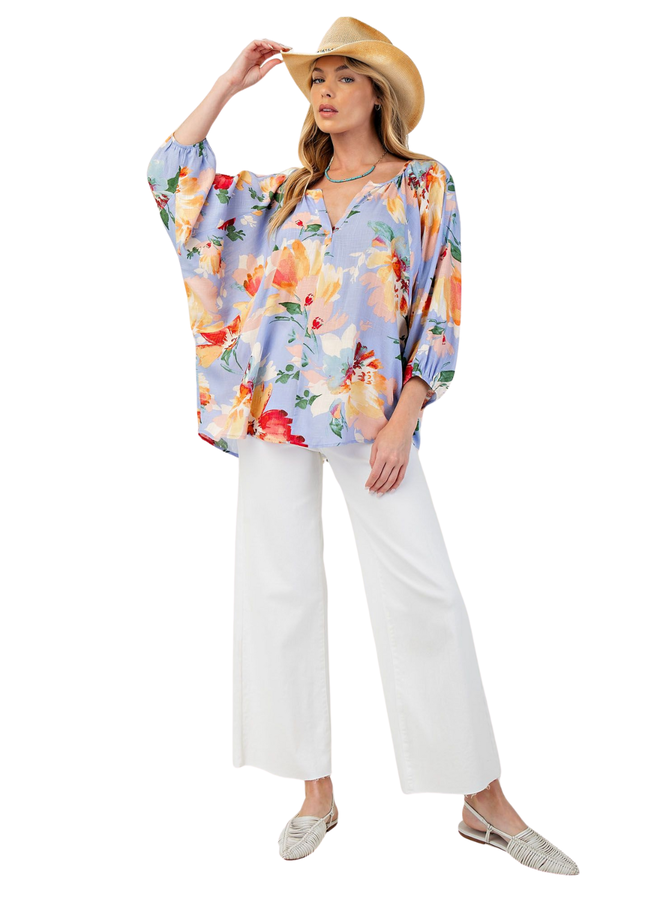 Iris Blue Floral Dolman Top