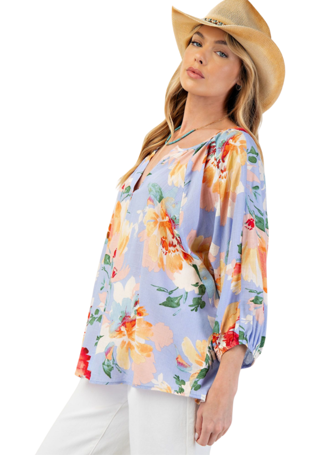 Iris Blue Floral Dolman Top
