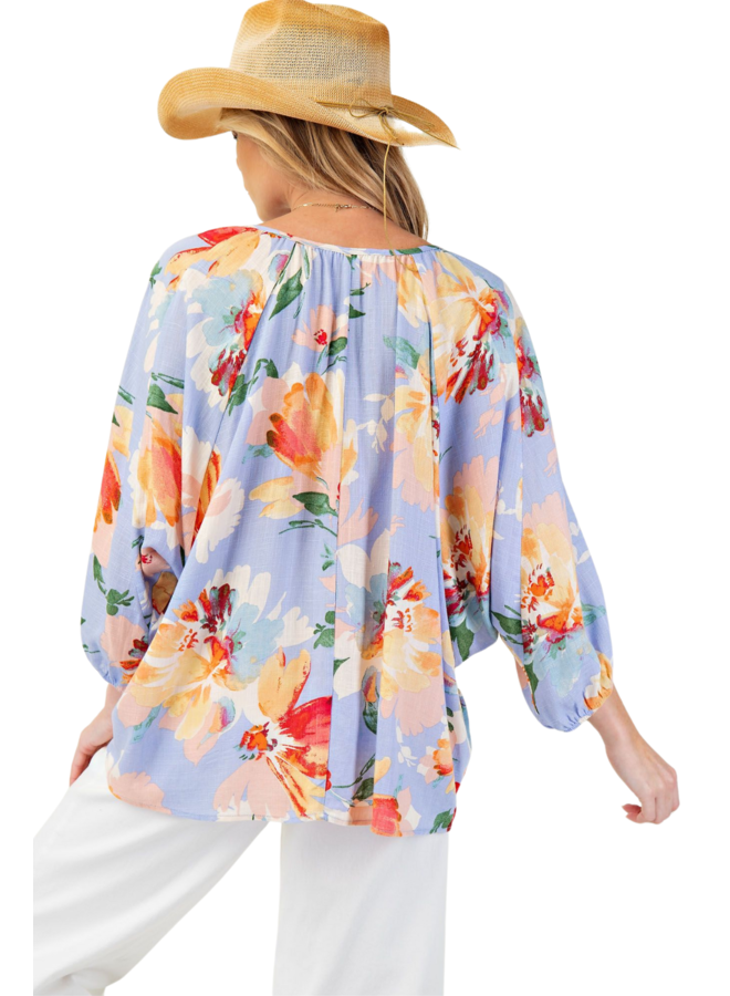 Iris Blue Floral Dolman Top