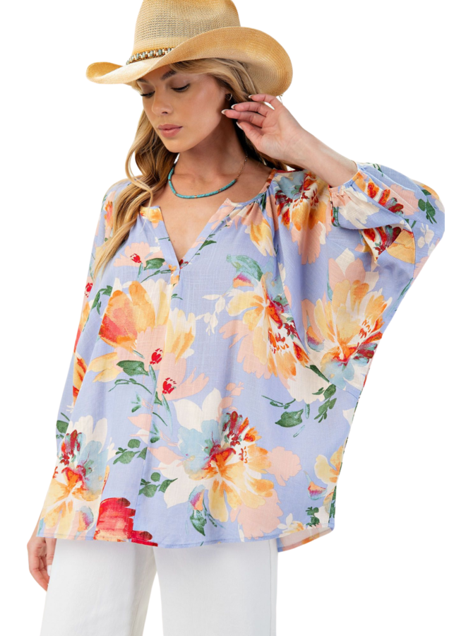 Iris Blue Floral Dolman Top
