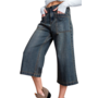 Washed Denim Cropped Wide Leg Pants