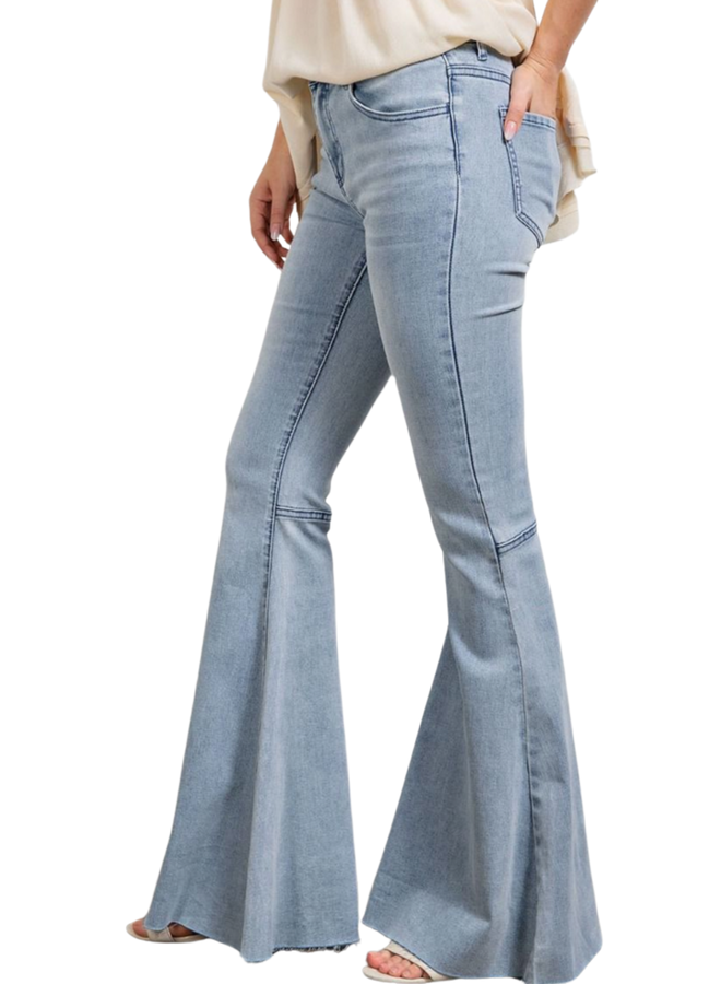 Washed Denim Bell Bottom Pant