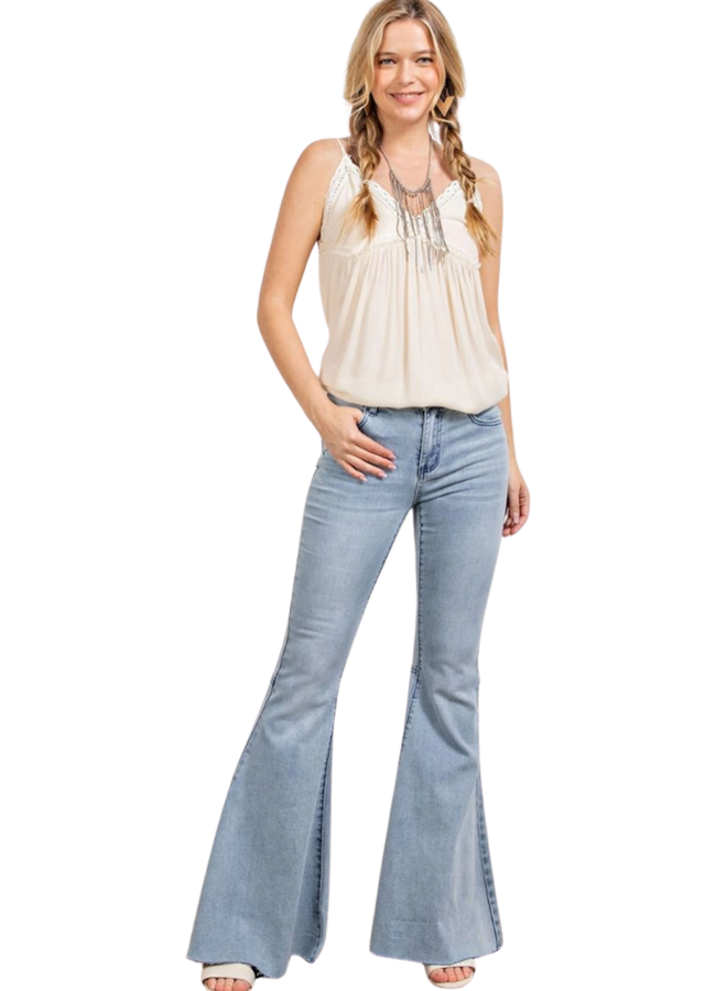 Washed Denim Bell Bottom Pant
