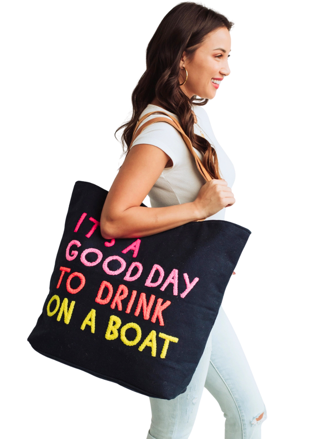 Drink On A Boat Tote In Navy