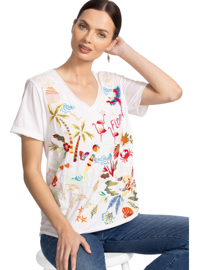 Johnny Was Florida Tee In White