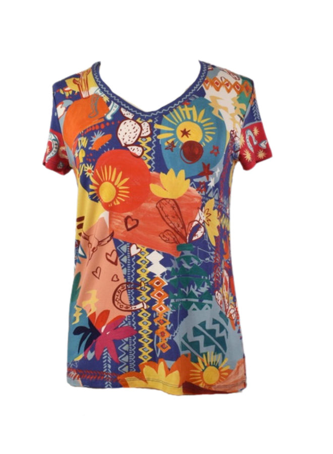 Johnny Was Janie Favorite Short Sleeve V-Neck Tee in Liberty Scarf