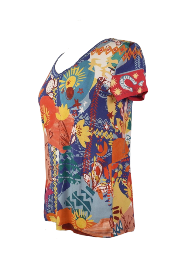 Johnny Was Janie Favorite Short Sleeve V-Neck Tee in Liberty Scarf
