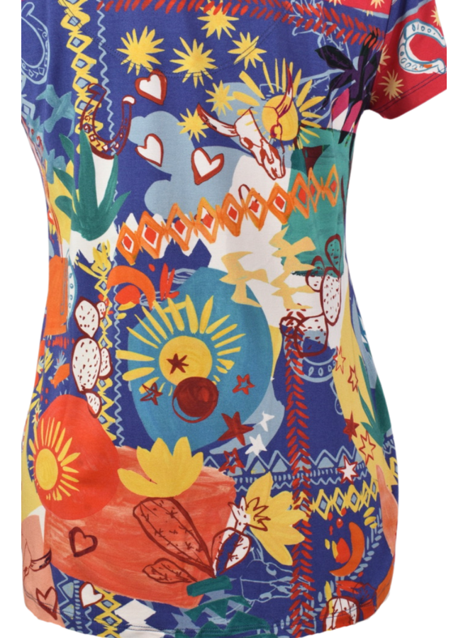 Johnny Was Janie Favorite Short Sleeve V-Neck Tee in Liberty Scarf