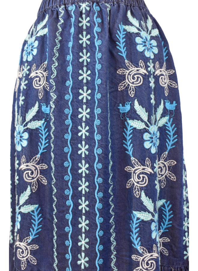 Johnny Was Prairie Western Skirt Yohana in Denim Blue