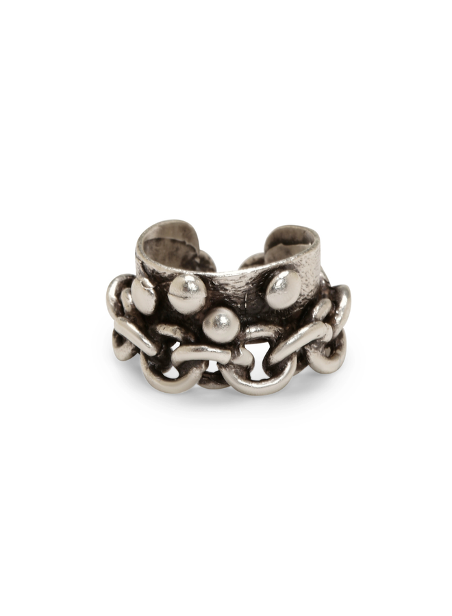 Handmade Brass Chain Ring In Silver