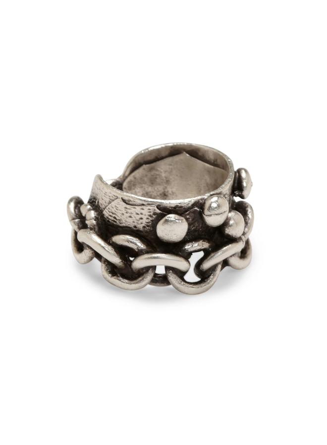 Handmade Brass Chain Ring In Silver