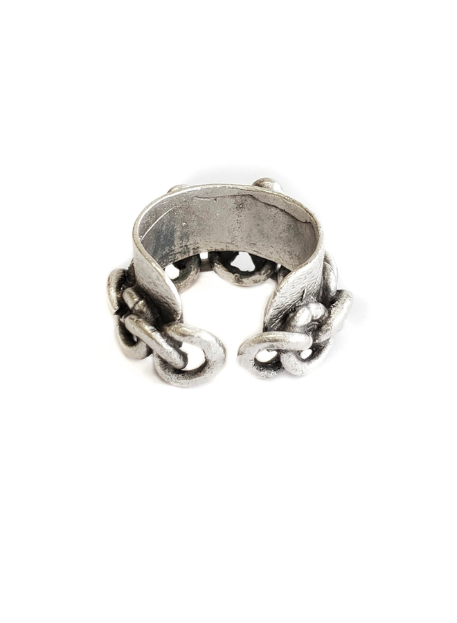 Handmade Brass Chain Ring In Silver