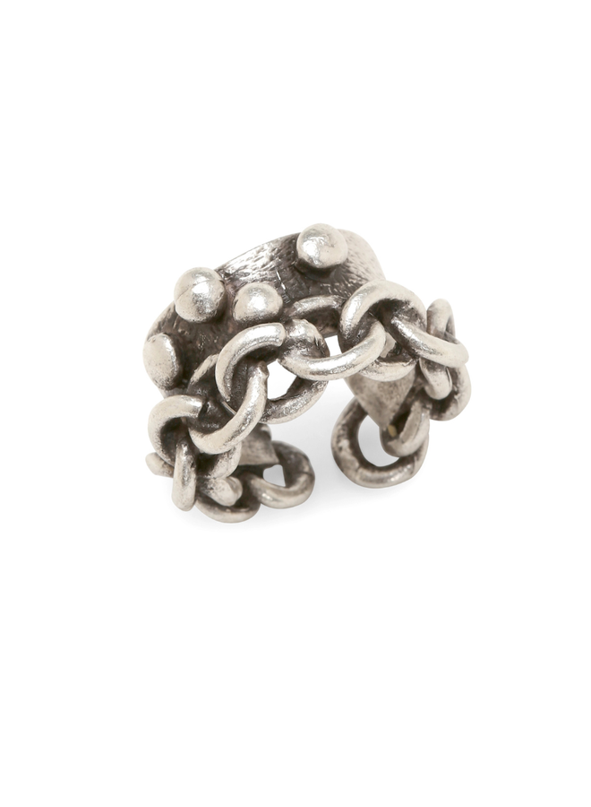 Handmade Brass Chain Ring In Silver