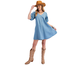 Puff Sleeve Denim Dress - Shady and Katie - Shady And Katie