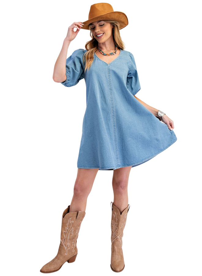 Puff Sleeve Denim Dress