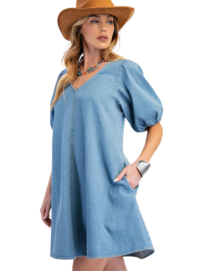 Puff Sleeve Denim Dress