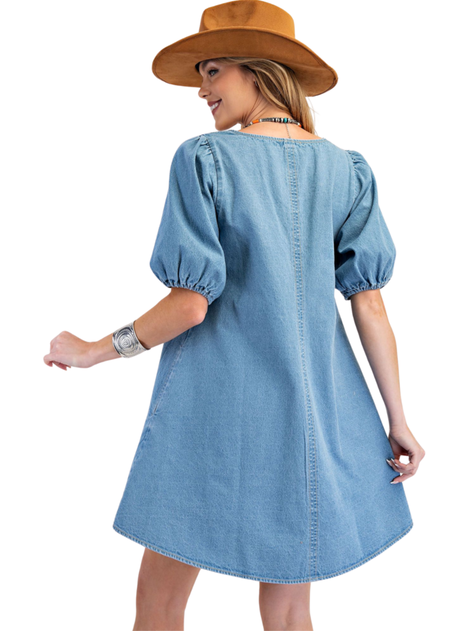 Puff Sleeve Denim Dress
